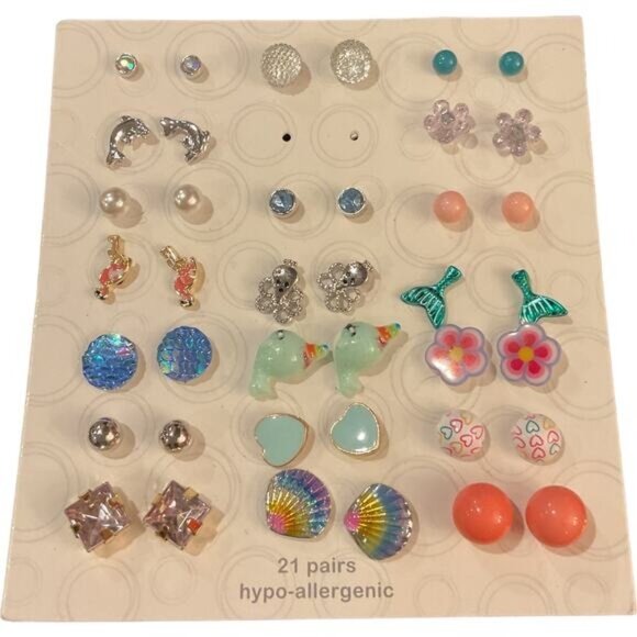Assorted Hypo-Allergenic Stud Earrings Set 20 Pairs For Women & Girls - Picture 1 of 2